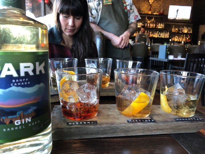 Cocktail flight at Park Distillery, Banff Springs AB